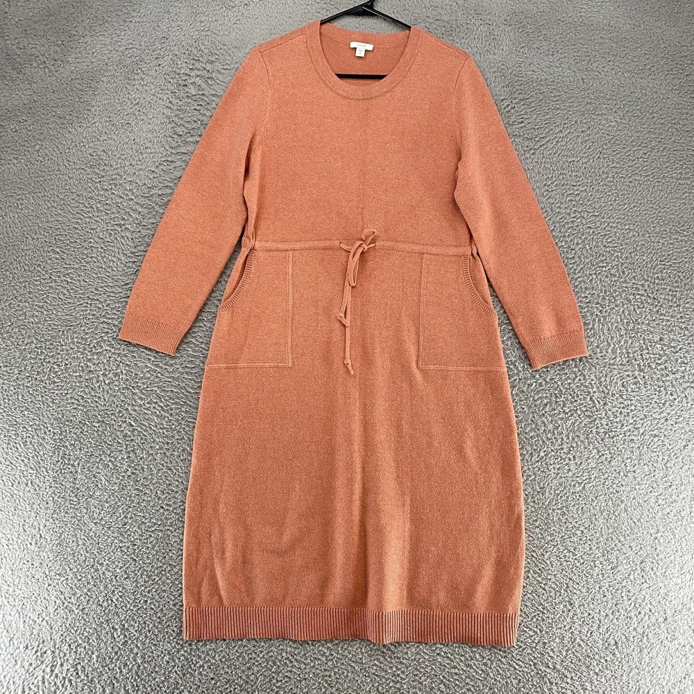 Pure Jill Sweater Dress Womens MP Petite Orange Knit Beach Pockets Midi